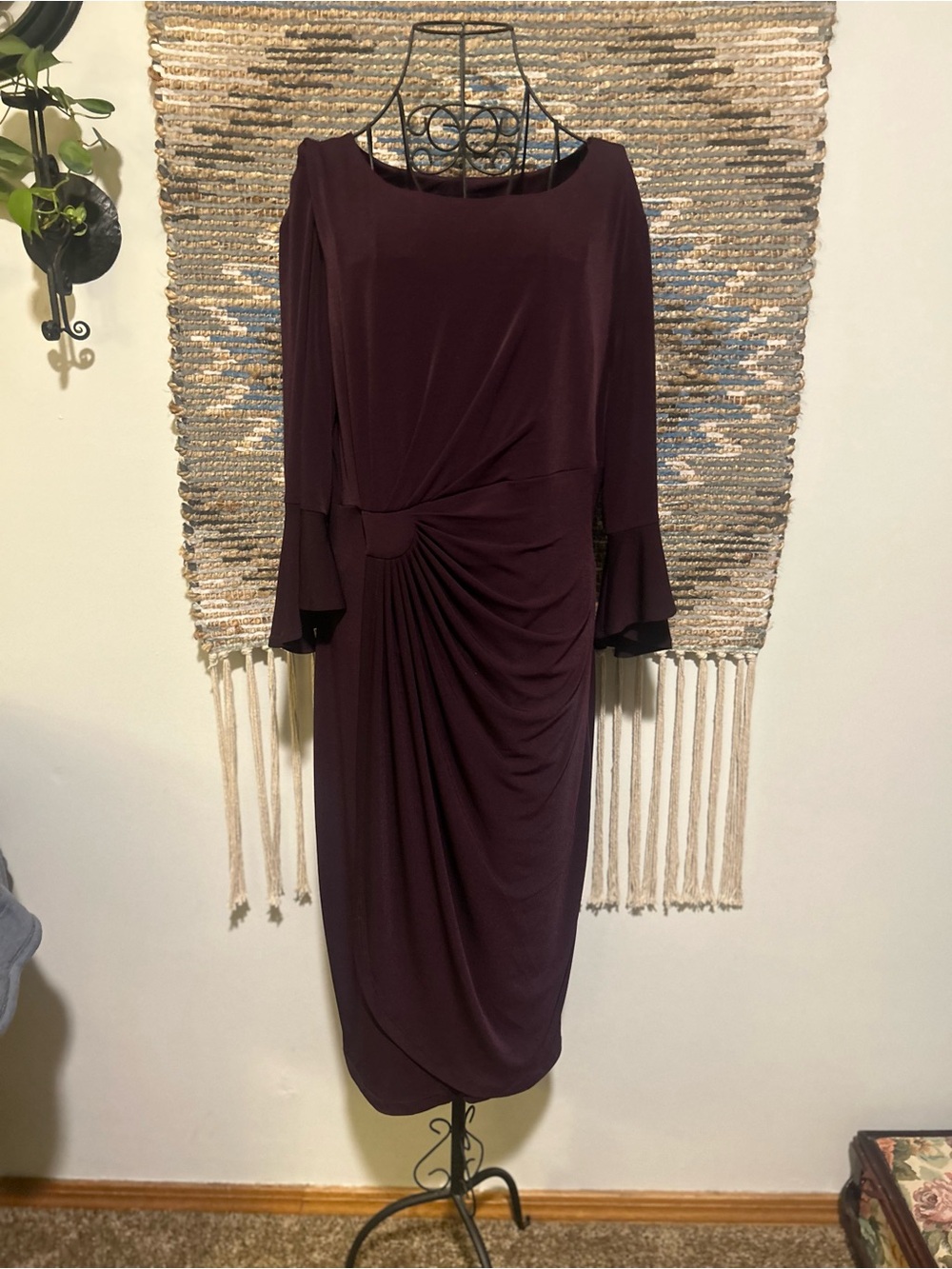 Connected Apparel Elegant Plum Ruched Midi Dress